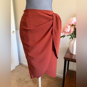 Everly by Aritzia Brand - Faux Wrap Midi Skirt Size: Small - Orange, Brown color